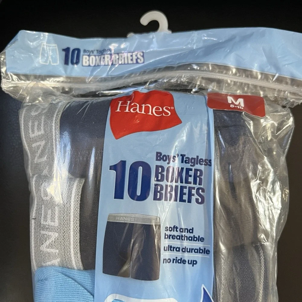 NEW Hanes Boys Tagless Boxer Briefs 10-Pack Size M 8-10 Multicolor Ultra Durable